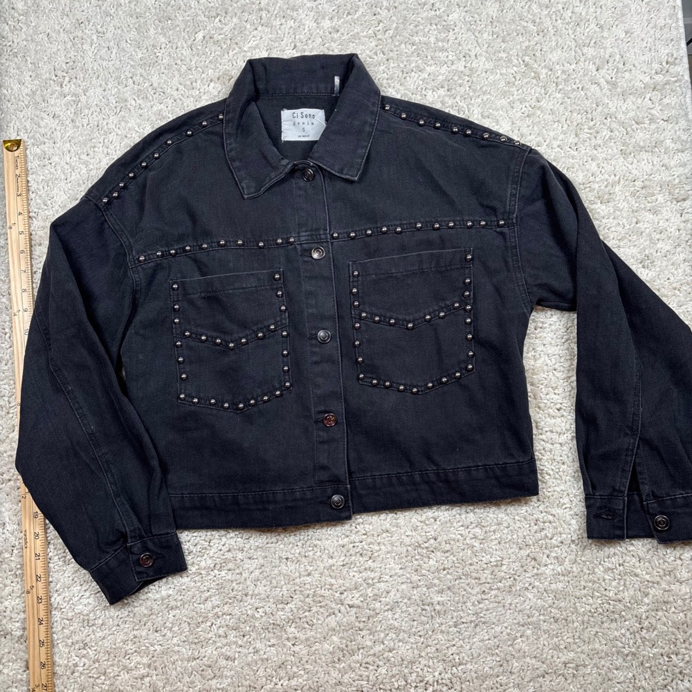 Ci Sono‎ Denim Jacket Black Studded Trucker Cropped Size S